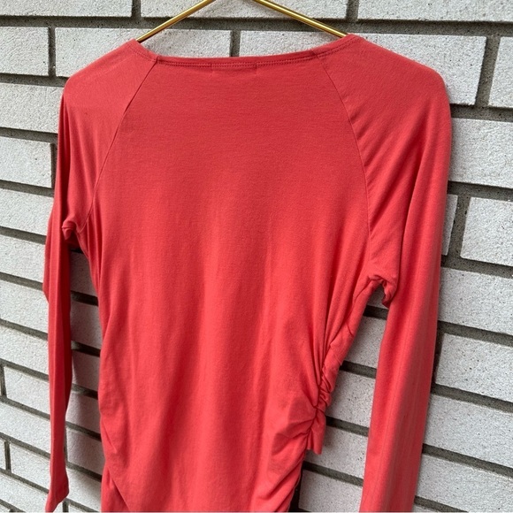 Sundance Coral Orange Ruched Surplice Long Sleeve Top Small Ballet Wrap Tee - Picture 6 of 6